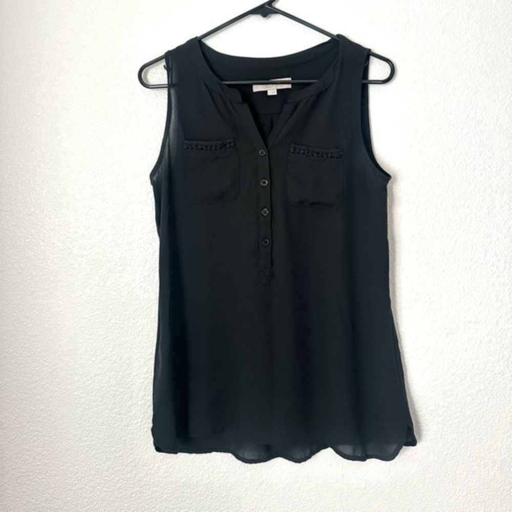 LOFT Blouse Women’s S Black Sheer Sleeveless Button Front Top